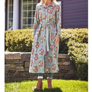 April Cornell Corduroy Genevieve Shirt Dress Floral XS Green Cotton Cottagecore